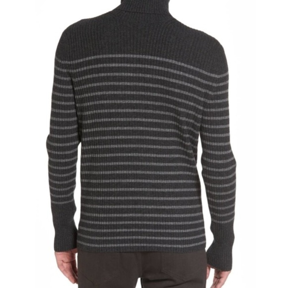 Men's‎ VINCE Cashmere Striped Turtleneck Sweater Gray Ribbed Knitwear X-Large - Picture 6 of 13